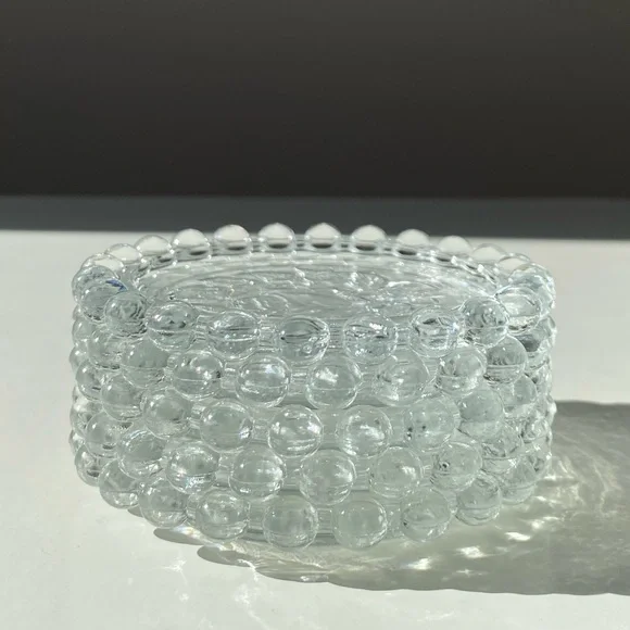 Set of 5 Hobnail Rose Vintage Clear Glass Coasters - German Democratic Republic